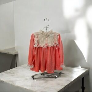 Charming Vintage Coral Lace Velvet Kids Girls Dress 24M/2 Nana’s Pet